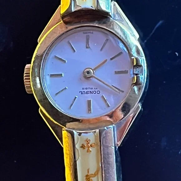 Consul Vintage Gold Plated Swiss Bracelet Enamel Watch Consul Vintage Gold Plated Swiss Bracelet Enamel Watch main image 2